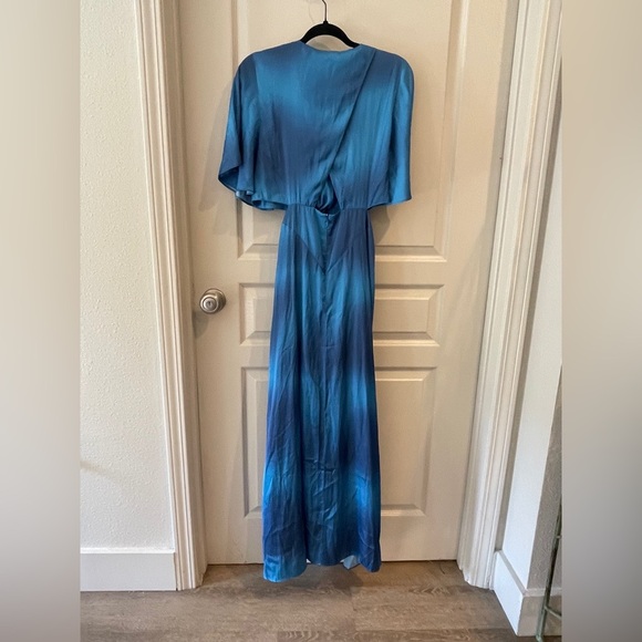 Maje Blue Tie Dye Satin Maxi Dress Size 6 - Picture 4 of 9